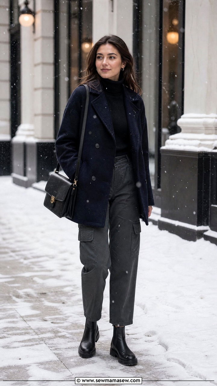 Cargo Pants With A Peacoat And Chelsea Boots - 25 classy cargo pants outfits
