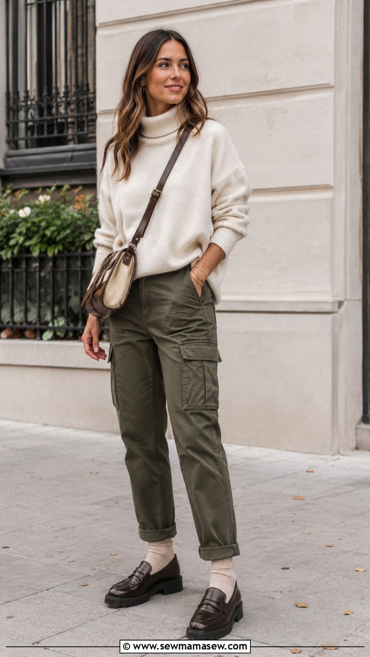 Cargo Pants With A Relaxed Turtleneck - 30 transitional modest outfit ideas