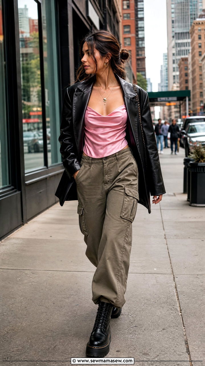Cargo Pants With A Satin Cami - 30 Galentine's Day outfit ideas