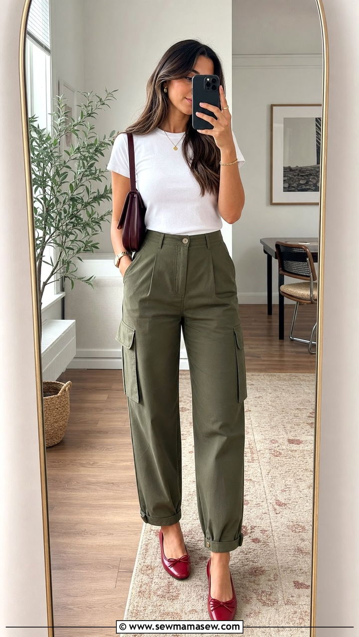 Cargo Pants With Ballet Flats Spring Outfit - 25 spring outfit ideas trends