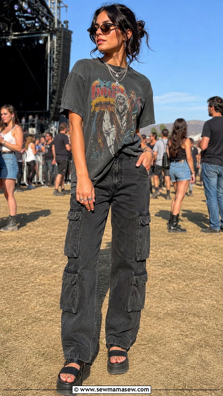 Cargo Pants With Band Tee - 30 How to style cargo pants in summer