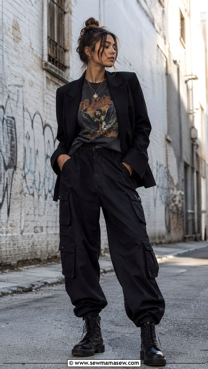 Cargo Pants With Blazer And Graphic Tee - 30 Cargo pants outfit ideas with blazer