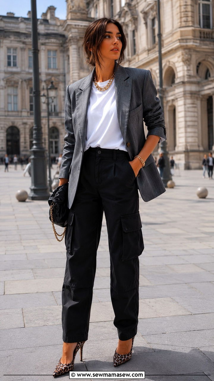 Cargo Pants With Blazer And Statement Accessories - 30 Cargo pants outfit ideas with blazer