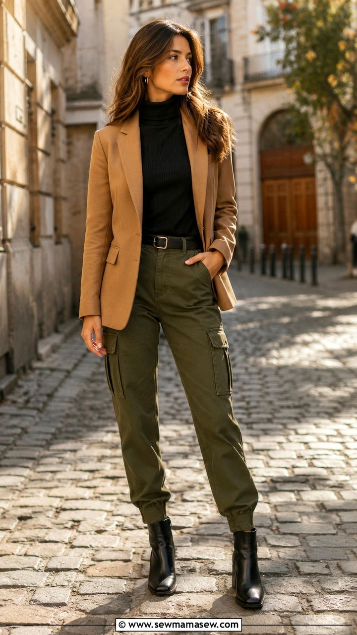 Cargo Pants With Blazer And Turtleneck - 30 Cargo pants outfit ideas with blazer