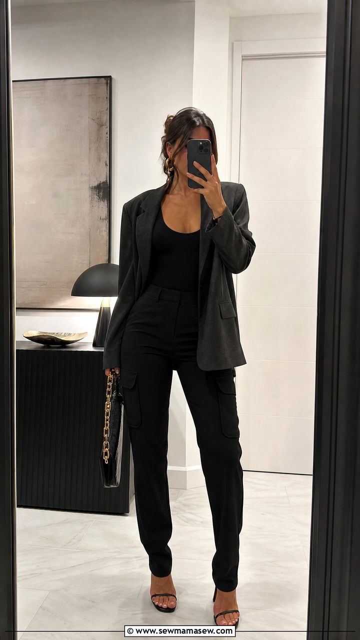 Cargo Pants With Blazer and Strappy Heels - 25 cargo pants outfits aesthetic