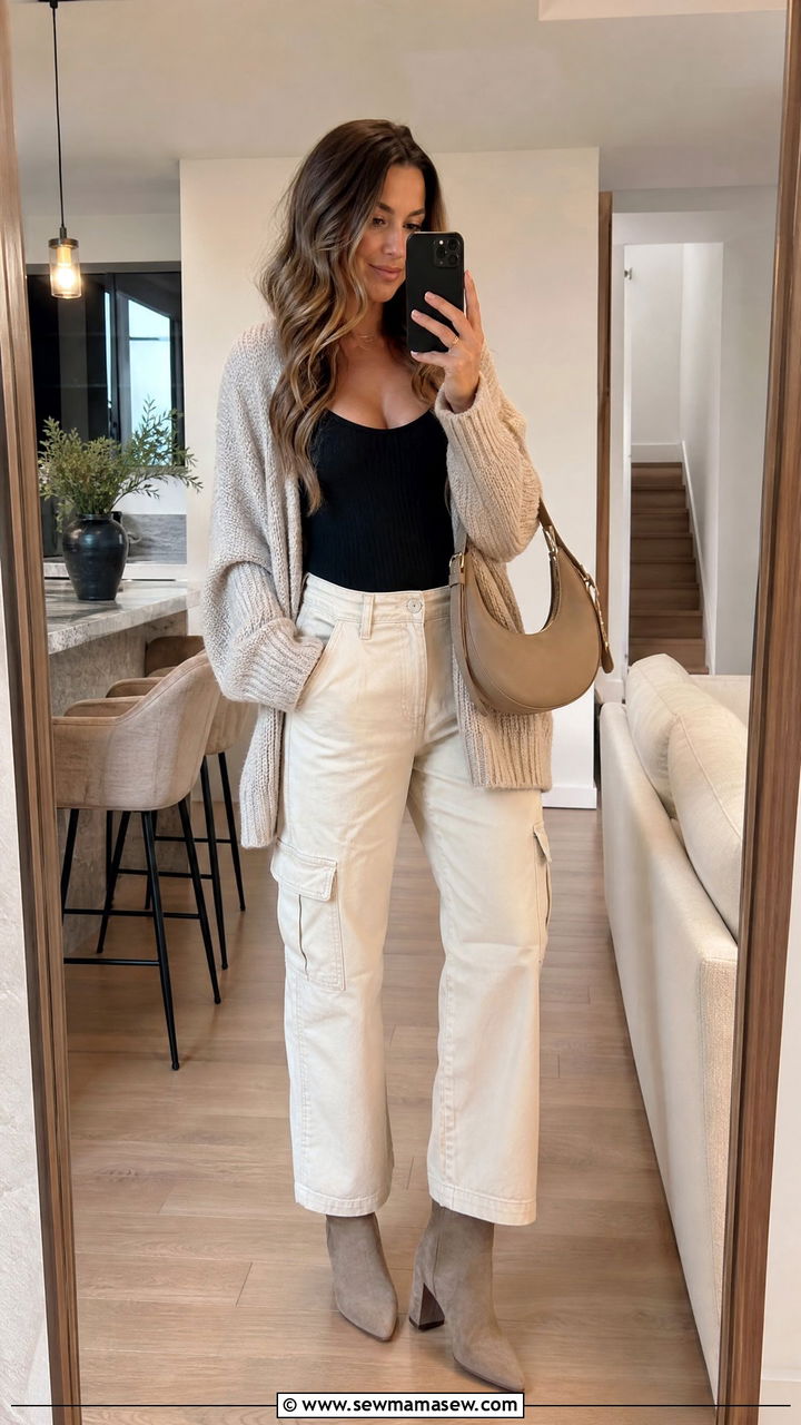 Cargo Pants With Bodysuit And Ankle Boots Outfit - 25 cargo pants outfits for women over 40