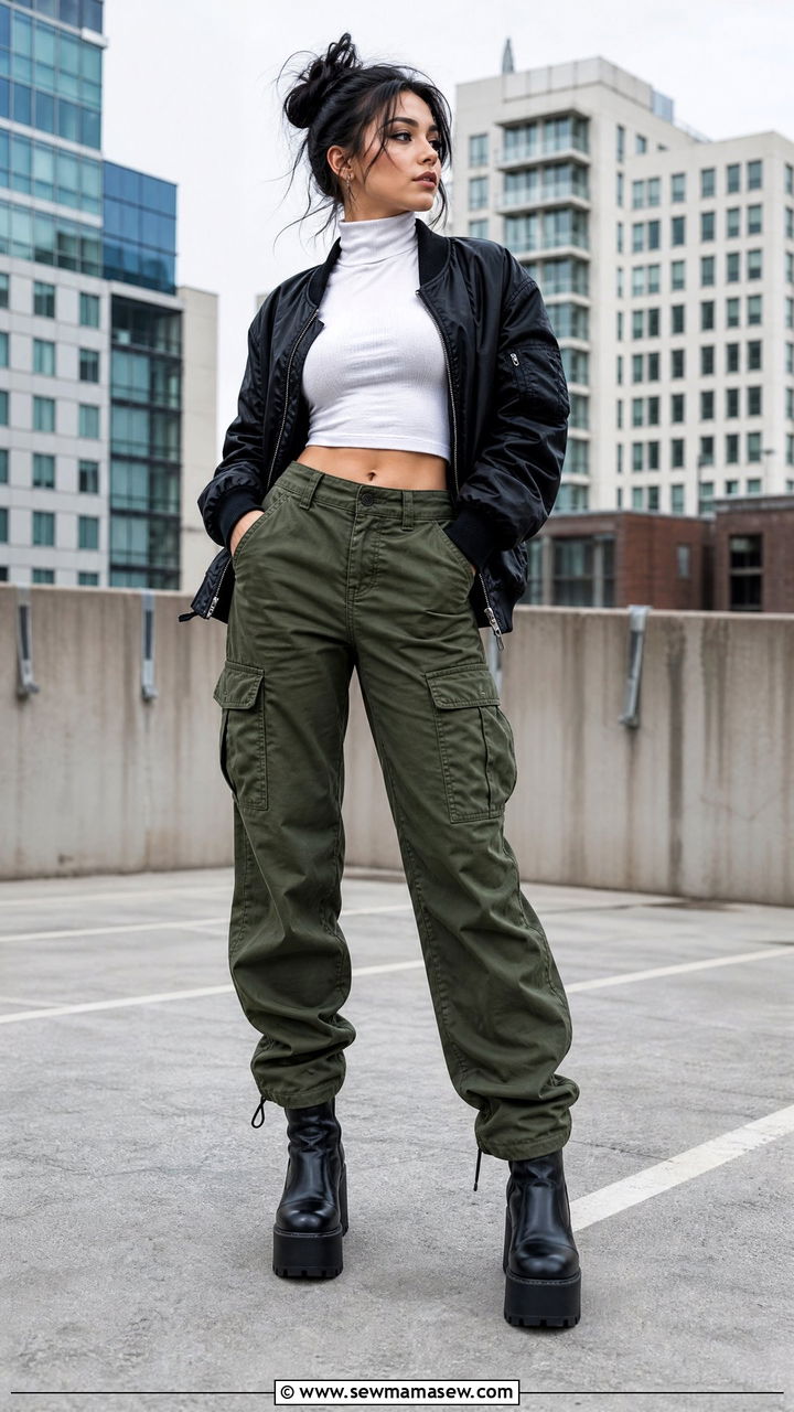 Cargo Pants With Bomber Jacket And Platform Boots - 25 Cargo pants outfit ideas petite