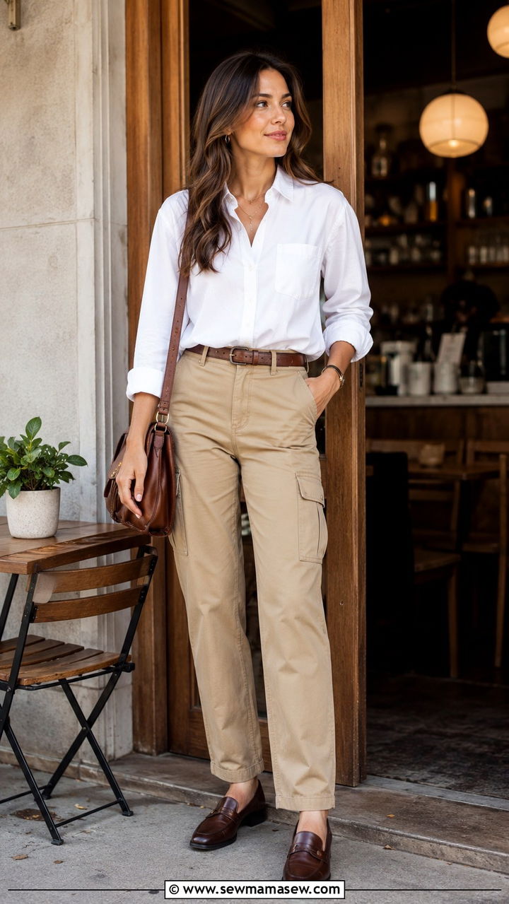 Cargo Pants With Button Down Shirt and Loafers - 30 How to style cargo pants in spring