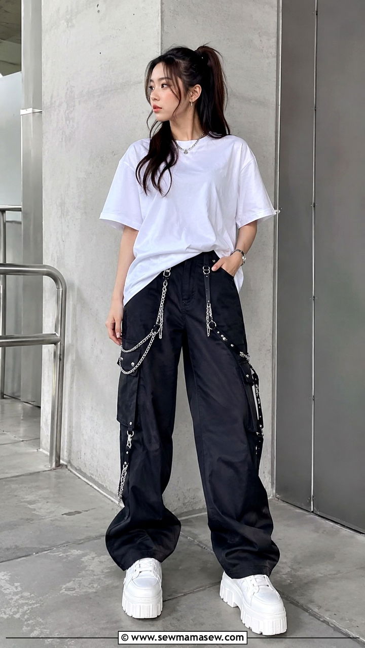 Cargo Pants With Chain Details And Oversized Tee - 30 Pop concert outfit ideas