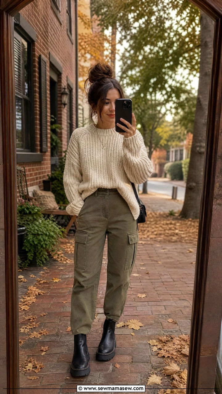 Cargo Pants With Chunky Knit Sweater And Ankle Boots - 25 Cargo pants outfit ideas petite