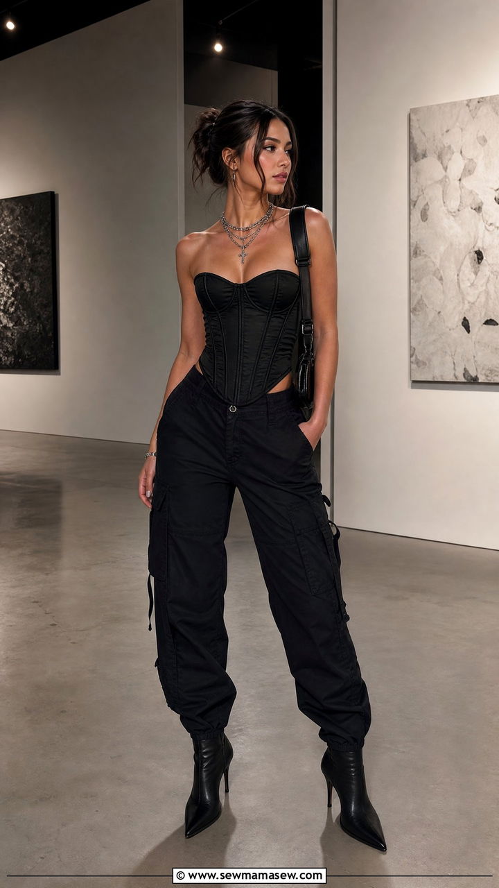 Cargo Pants With Corset Top and Heeled Boots - 30 cute cargo pants outfits