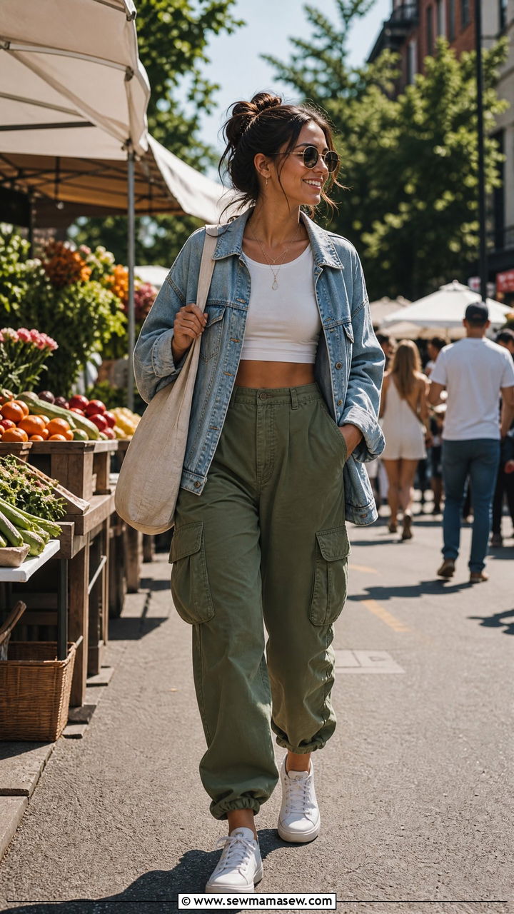 Cargo Pants With Crop Top And Denim Jacket - 25 Cargo pants outfit ideas with crop top