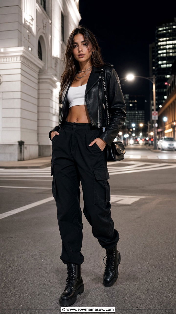 Cargo Pants With Crop Top And Leather Jacket - 25 Cargo pants outfit ideas with crop top