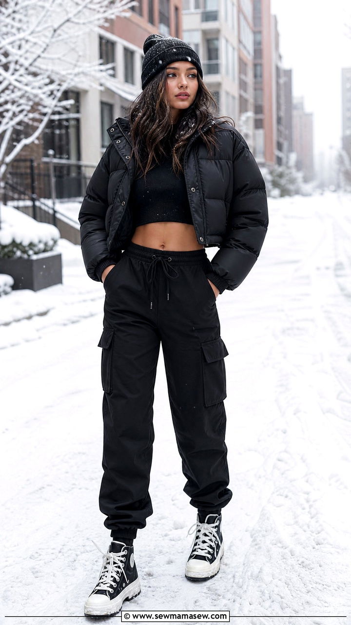 Cargo Pants With Crop Top And Puffer Jacket - 25 Cargo pants outfit ideas with crop top