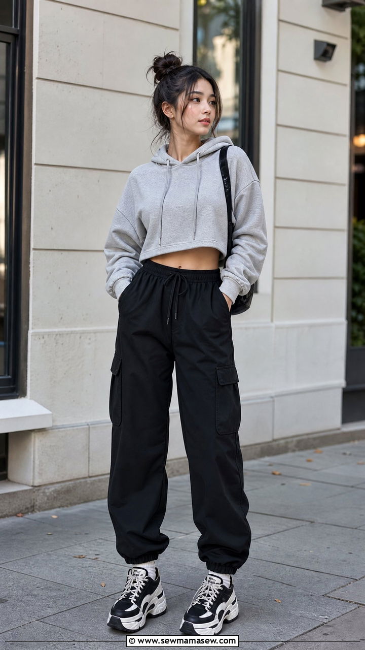 Cargo Pants With Cropped Hoodie And Chunky Sneakers - 25 Cargo pants outfit ideas petite