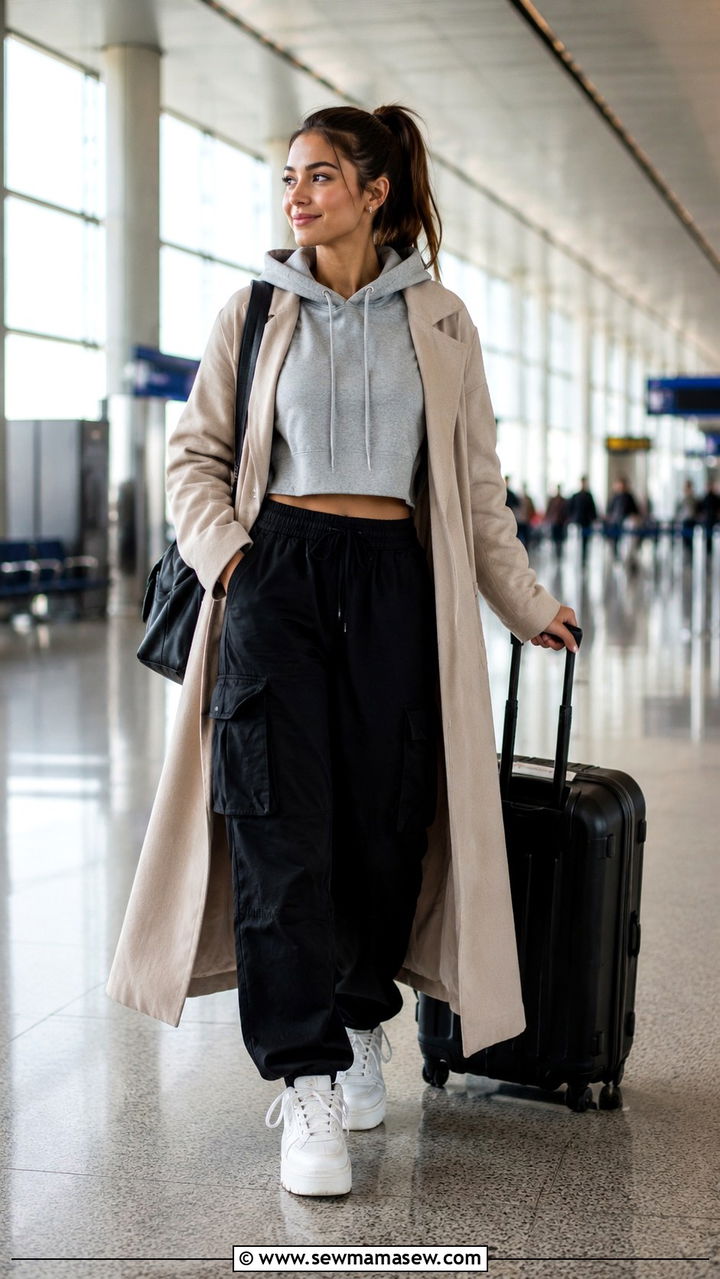 Cargo Pants With Cropped Hoodie And Platform Sneakers For Travel - 30 how to style cargo pants outfits
