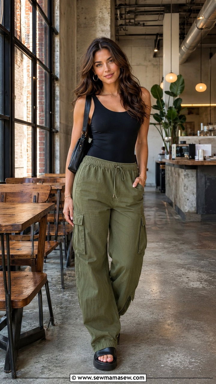 Cargo Pants With Fitted Bodysuit - 30 Brunch outfit ideas Sunday chic