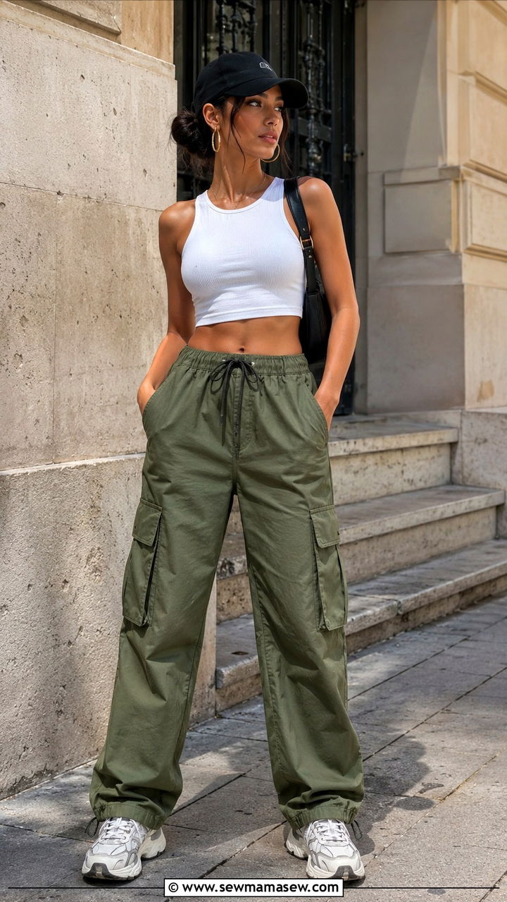 Cargo Pants With Fitted Crop Top - 30 spring sporty chic outfit ideas