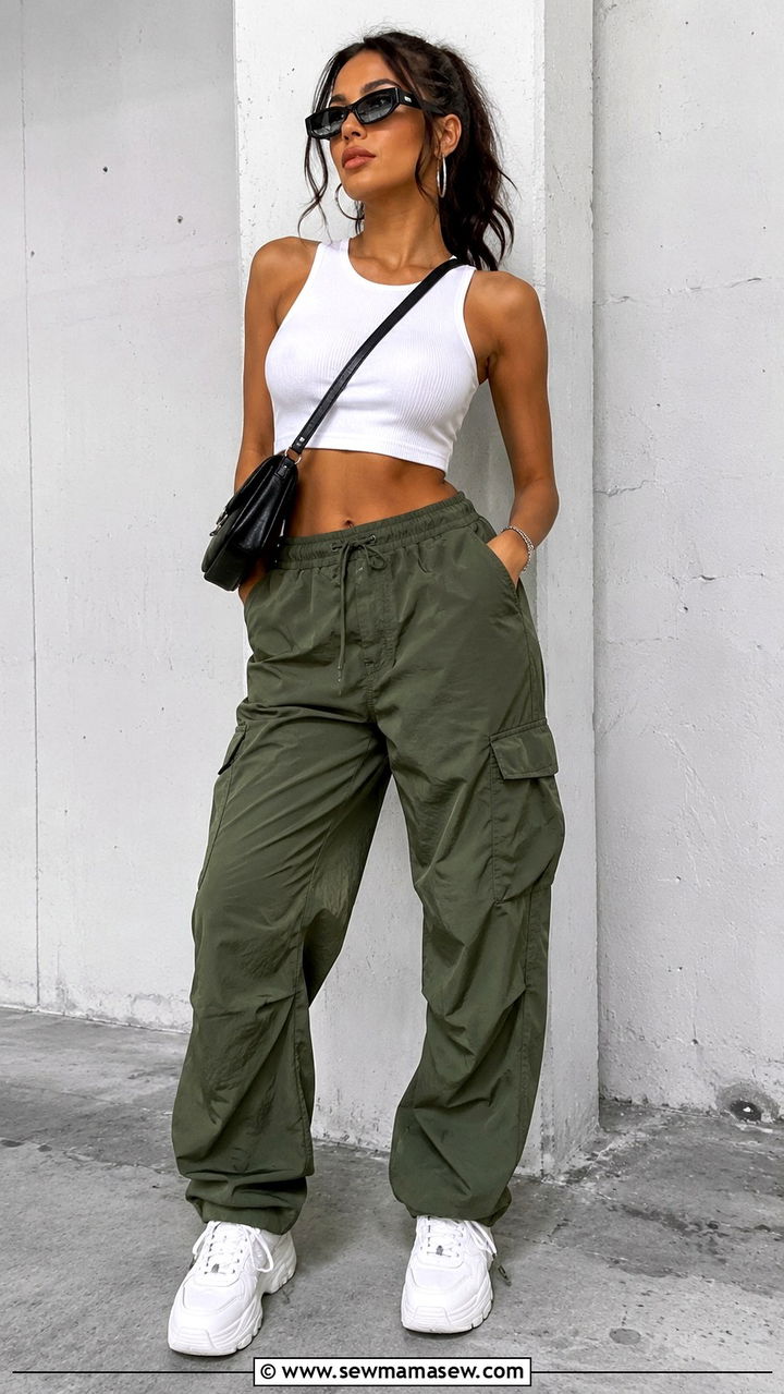 Cargo Pants With Fitted Crop Top And Chunky Sneakers - 25 seasonal summer concert outfit ideas
