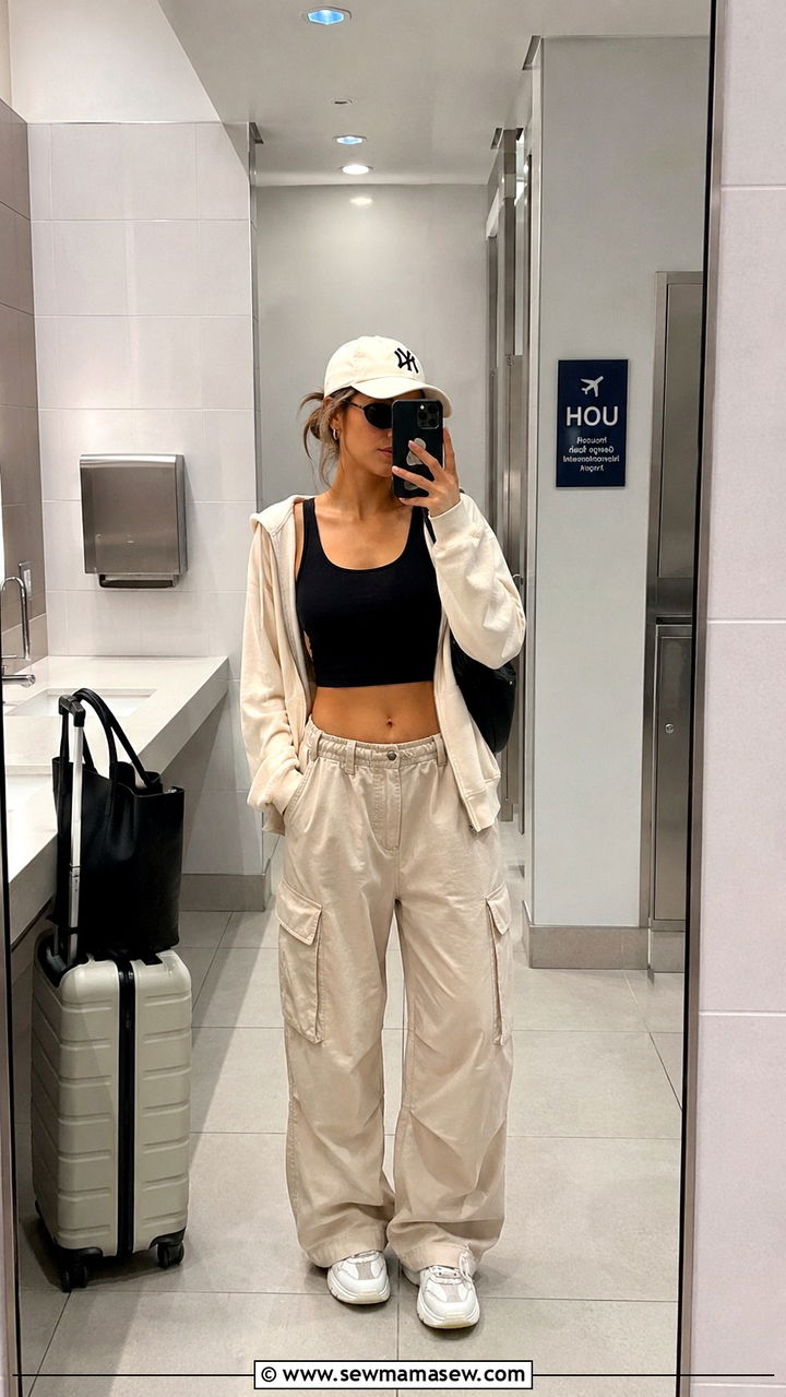 Cargo Pants With Fitted Tank And Chunky Sneakers - 25 Airport outfit ideas summer 2026