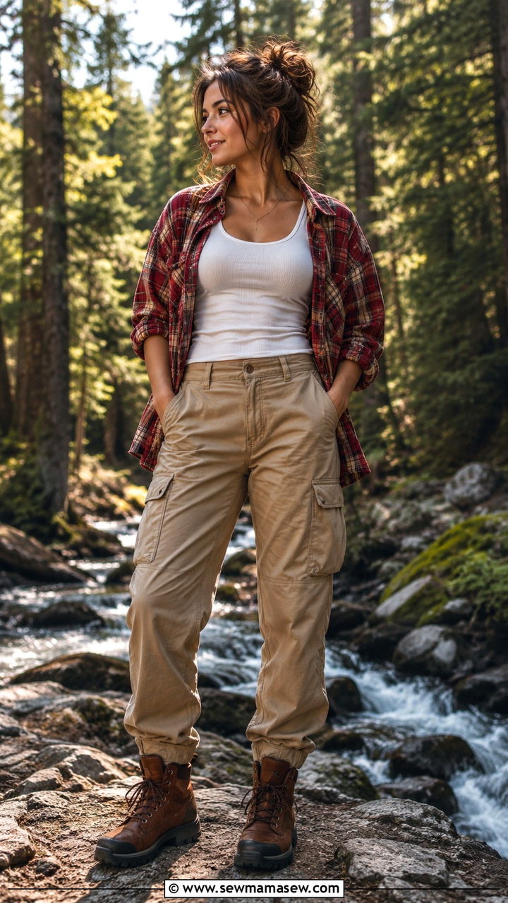 Cargo Pants With Flannel Shirt And Hiking Boots - 30 how to style cargo pants outfits