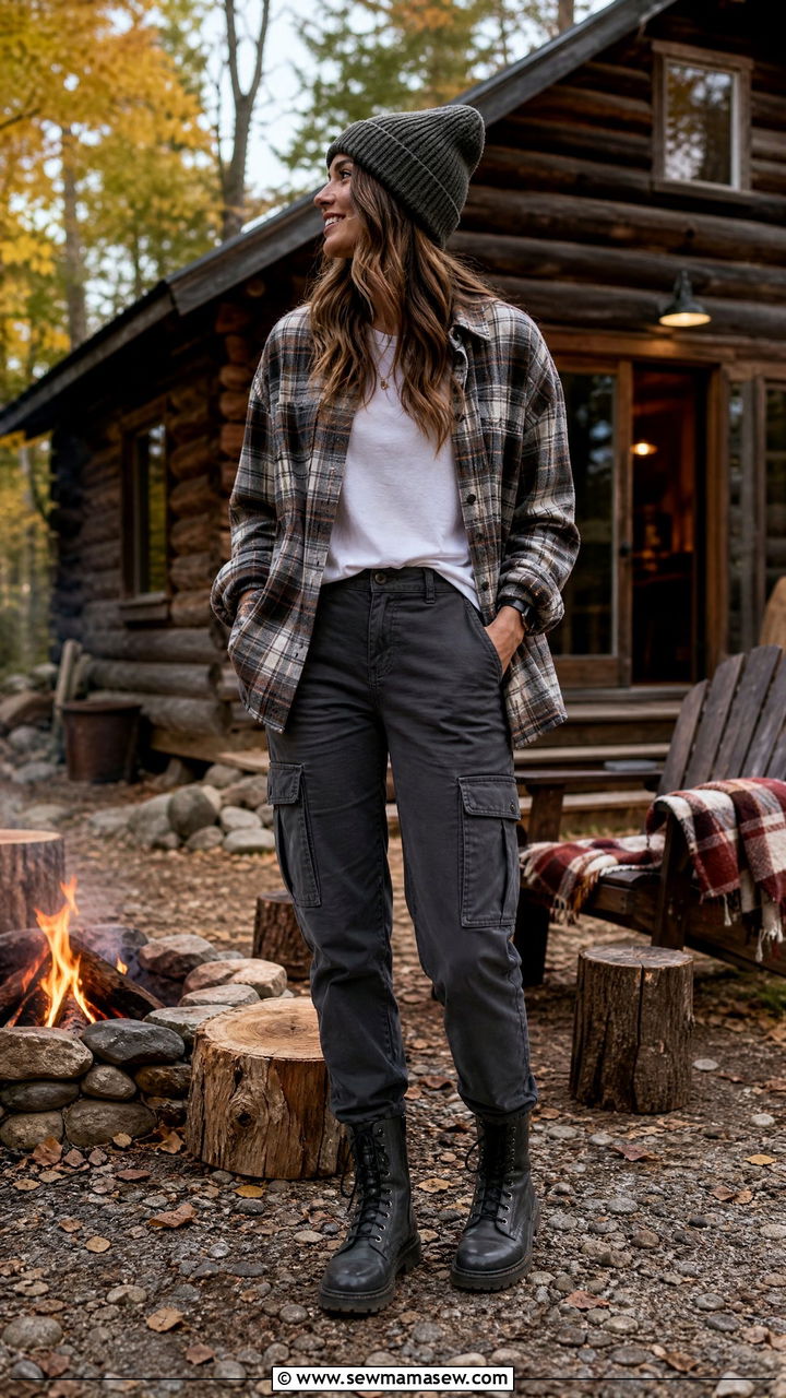 Cargo Pants With Flannel Shirt and Beanie - 30 cute cargo pants outfits
