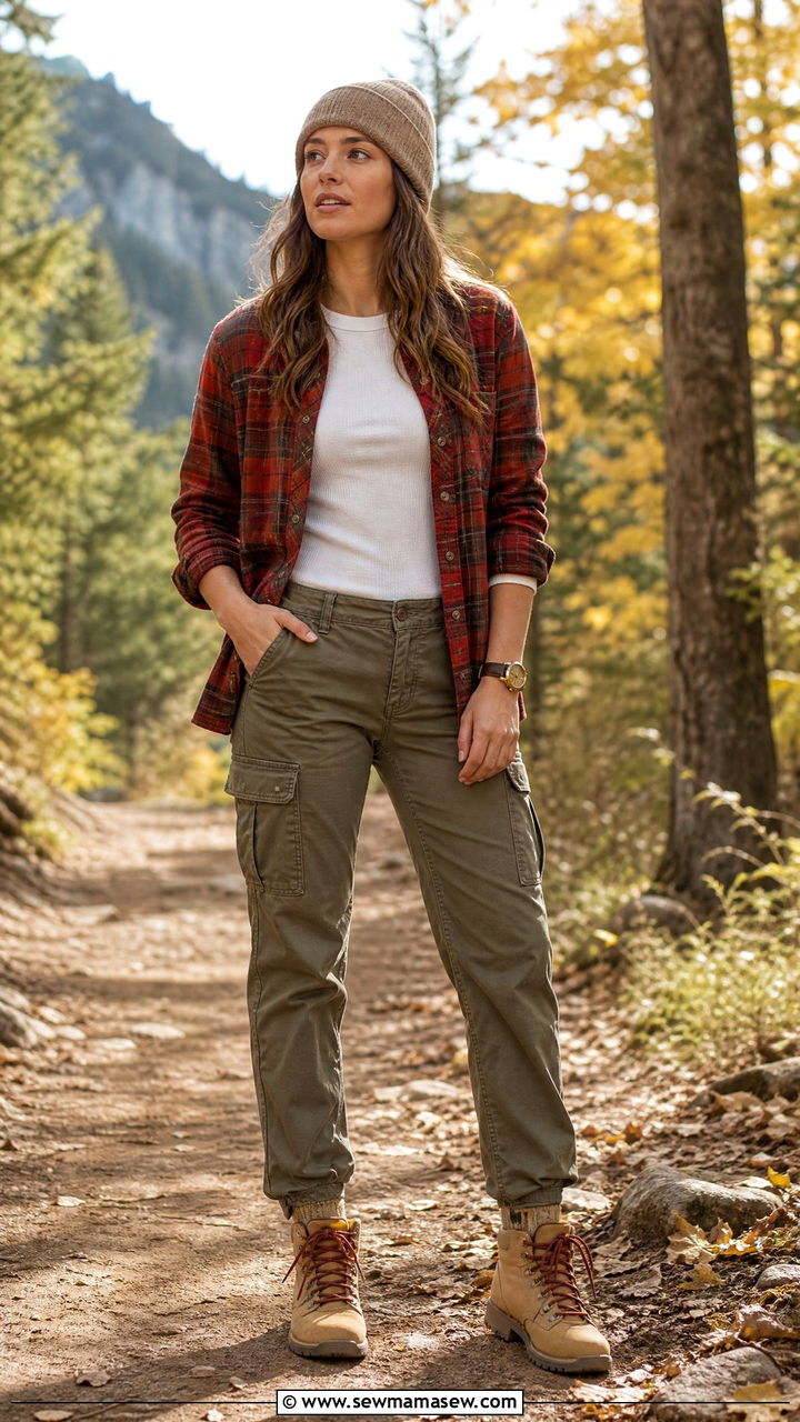 Cargo Pants With Flannel Shirt and Hiking Boots - 25 cargo pants outfits aesthetic