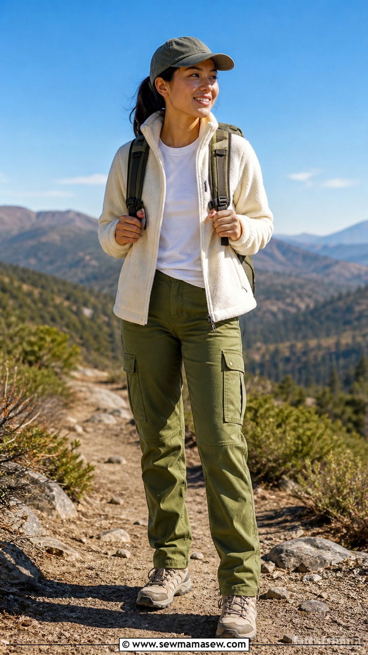 Cargo Pants With Fleece Zip Up and Trail Sneakers - 40 cargo pants outfit ideas