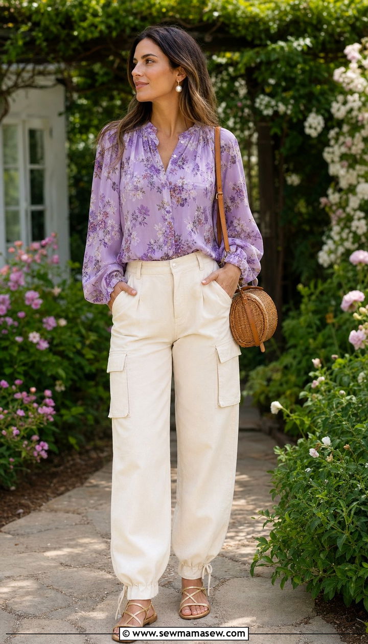 Cargo Pants With Floral Blouse Spring Outfit - 25 Spring outfits with cargo pants