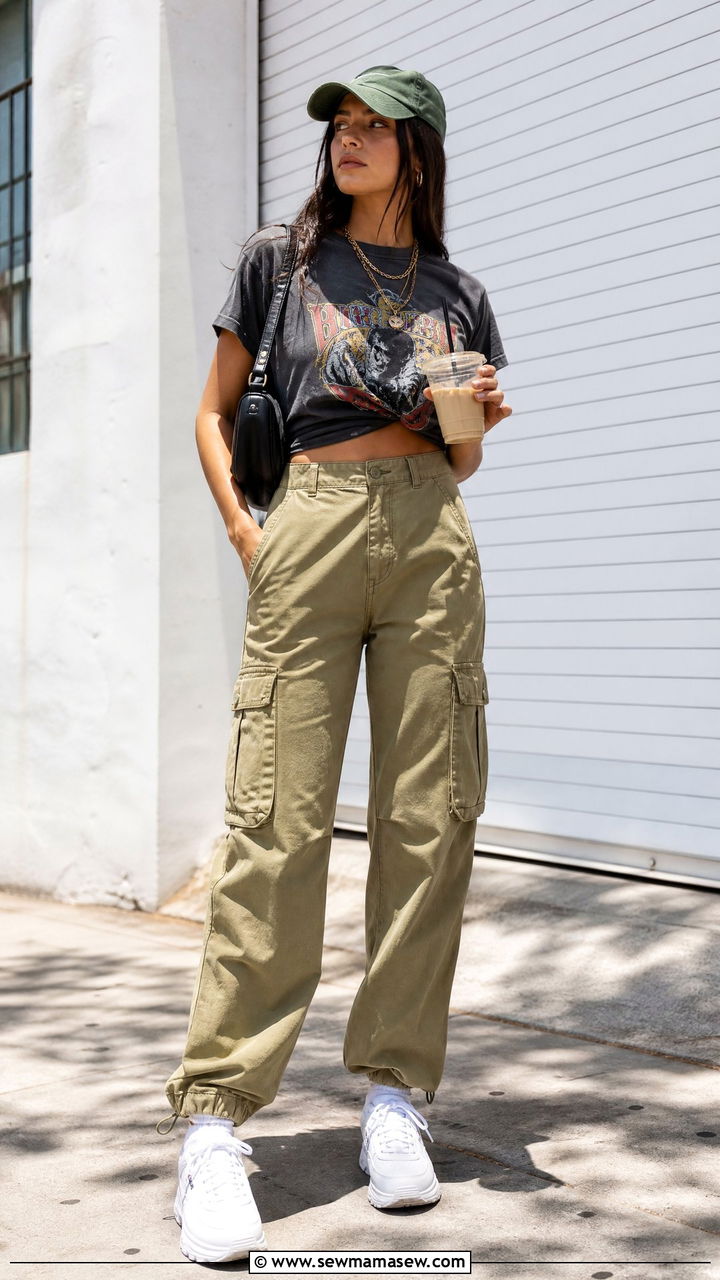 Cargo Pants With Graphic Crop Tee - 25 Cargo pants outfit ideas with crop top