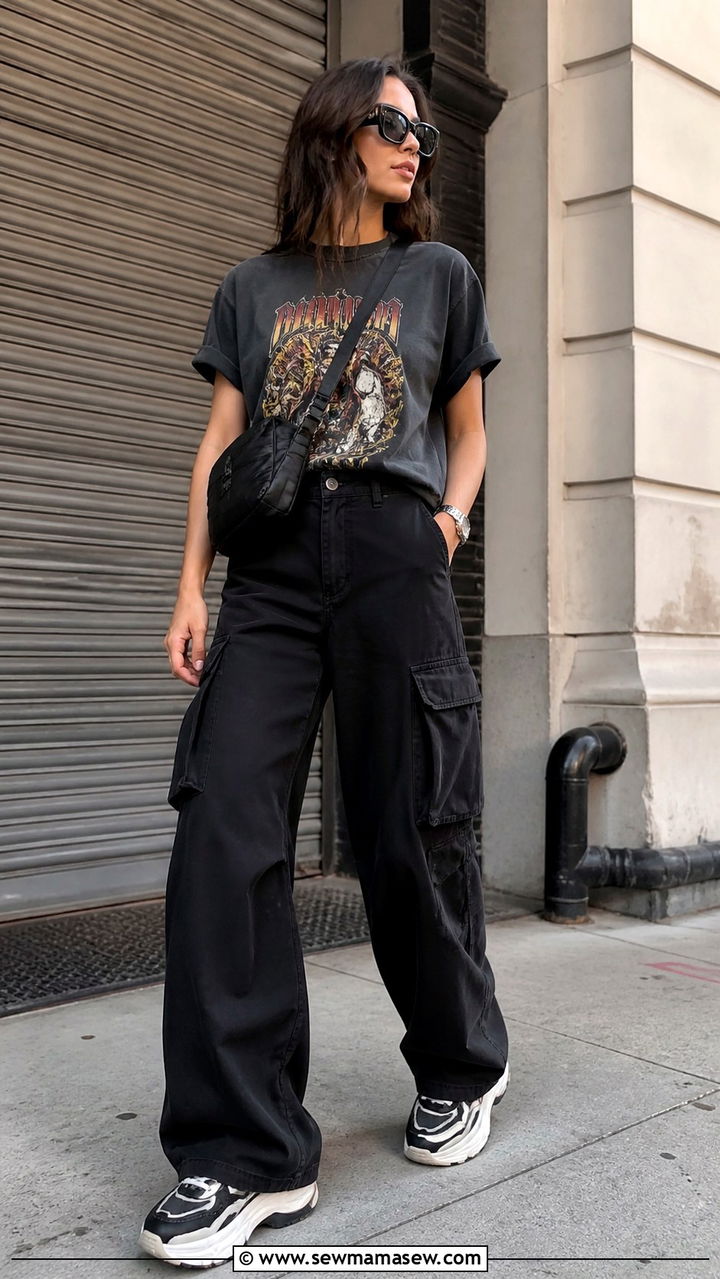 Cargo Pants With Graphic Tee And Chunky Sneakers - 40 casual cargo pants outfits