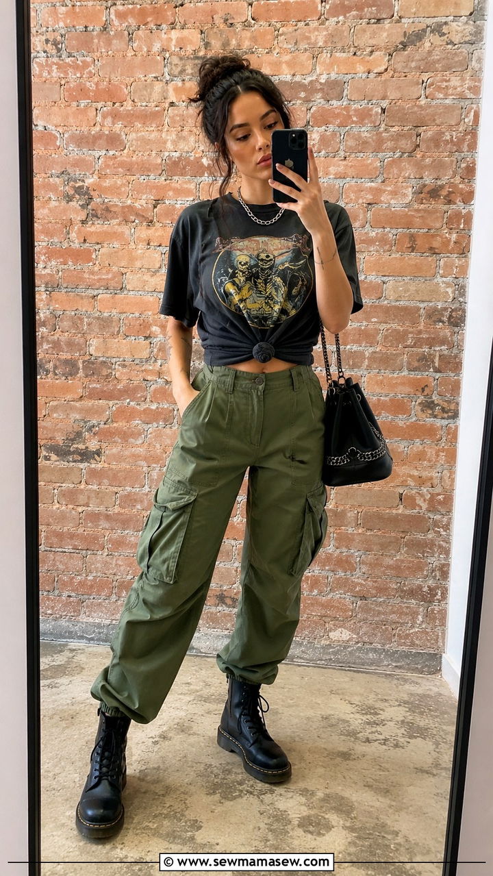 Cargo Pants With Graphic Tee And Combat Boots - 30 Cargo pants outfit ideas for summer
