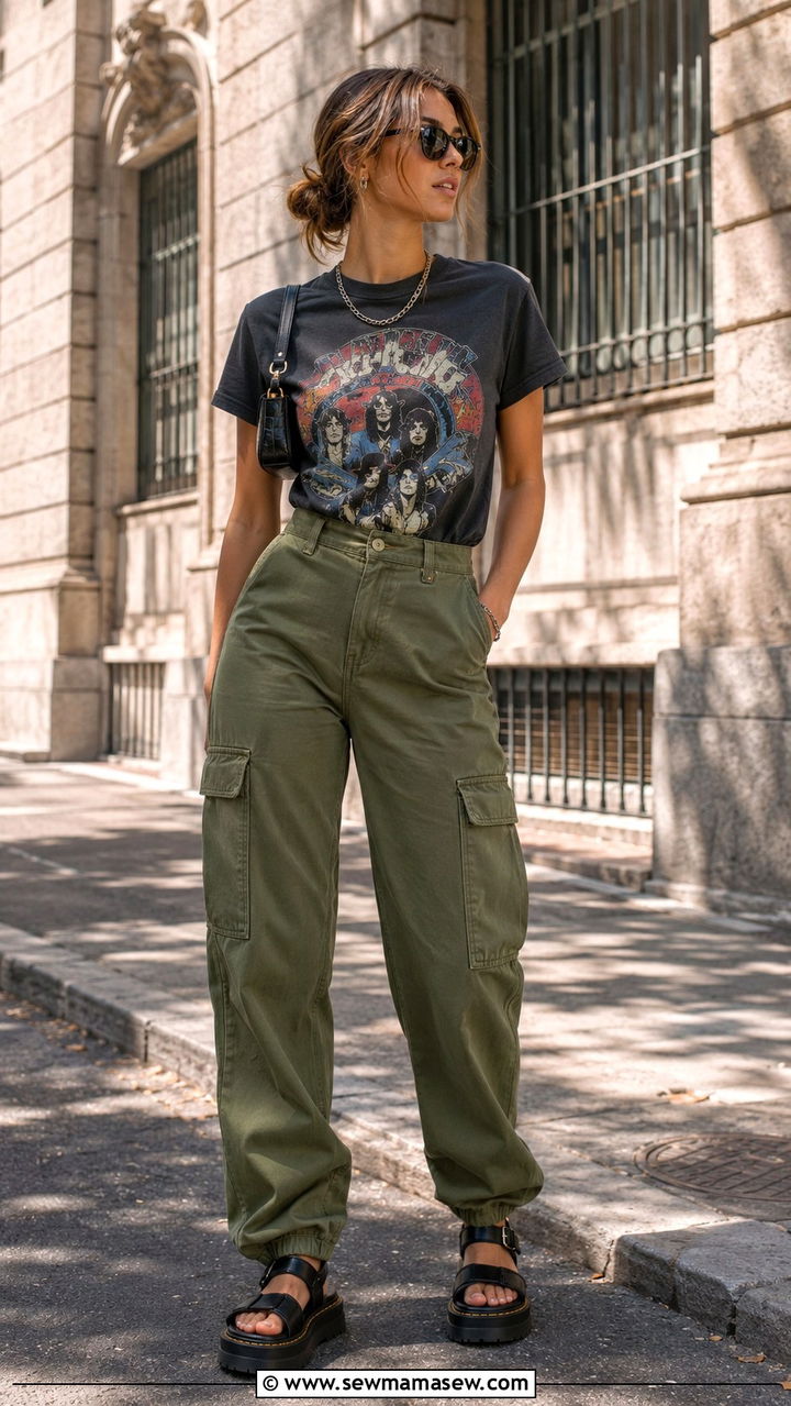Cargo Pants With Graphic Tee And Platform Sandals - 30 Spring outfits with sandals