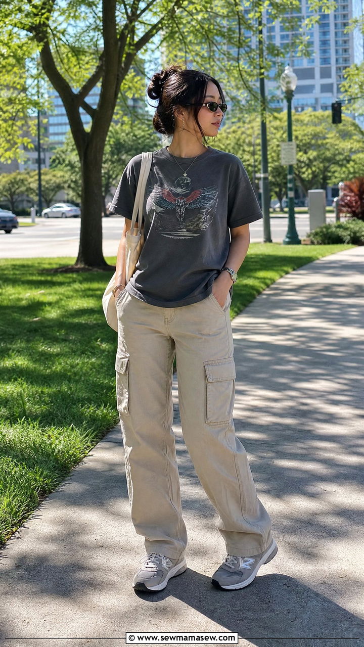 Cargo Pants With Graphic Tee And Retro Sneakers - 25 Cargo pants outfit ideas petite