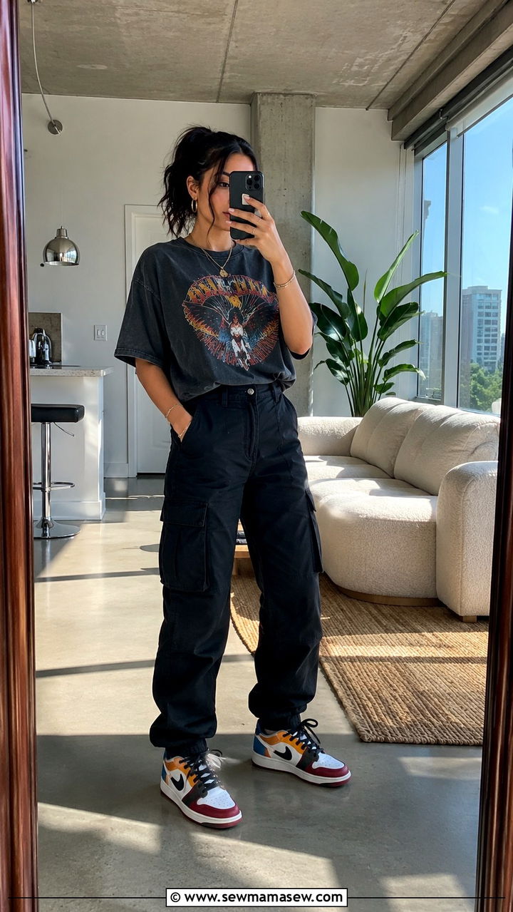 Cargo Pants With Graphic Tee And Retro Sneakers - 30 how to style cargo pants outfits
