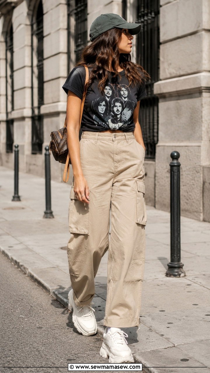Cargo Pants With Graphic Tee and Chunky Sneakers - 30 How to style cargo pants in spring