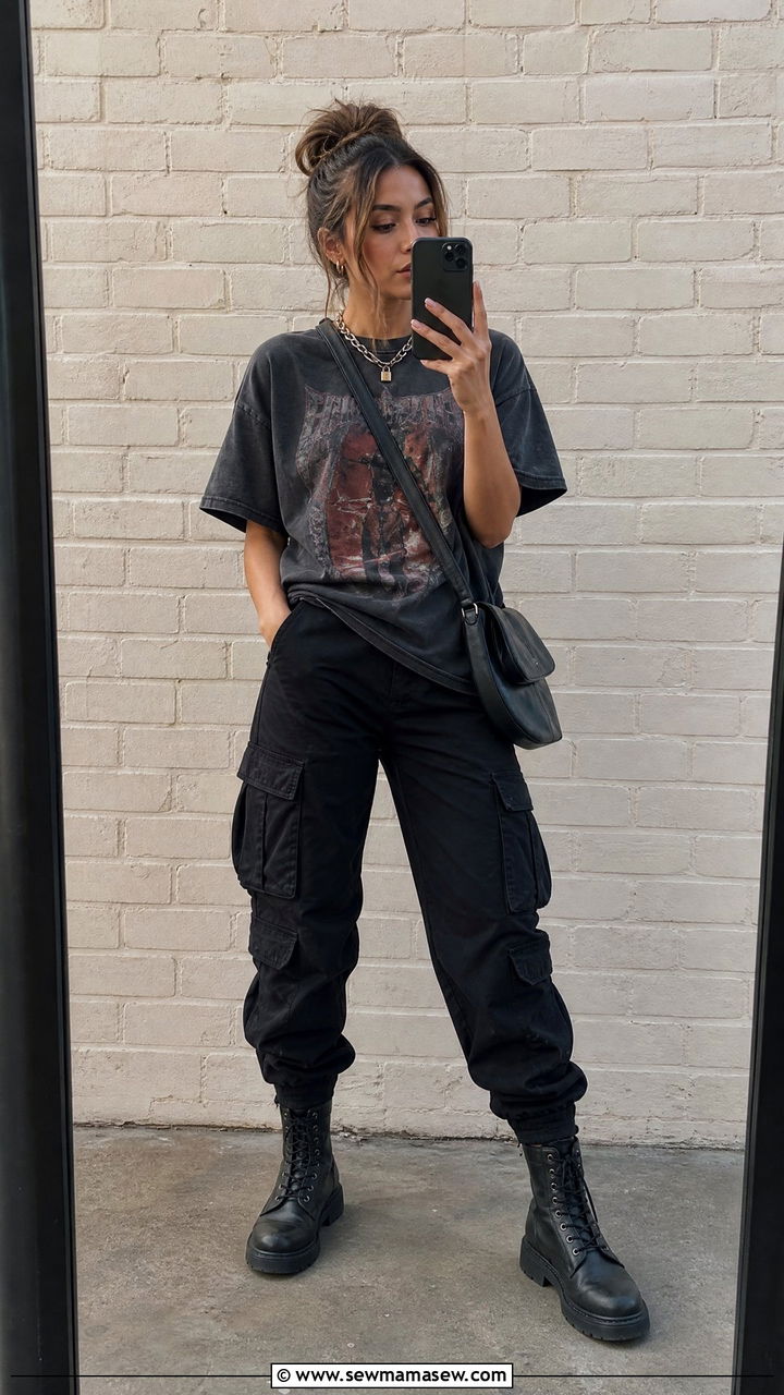 Cargo Pants With Graphic Tee and Combat Boots - 30 cute cargo pants outfits