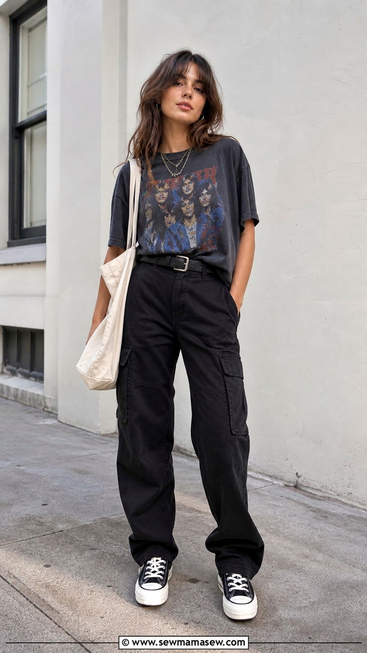 Cargo Pants With Graphic Tee and Platform Sneakers - 40 cargo pants outfit ideas