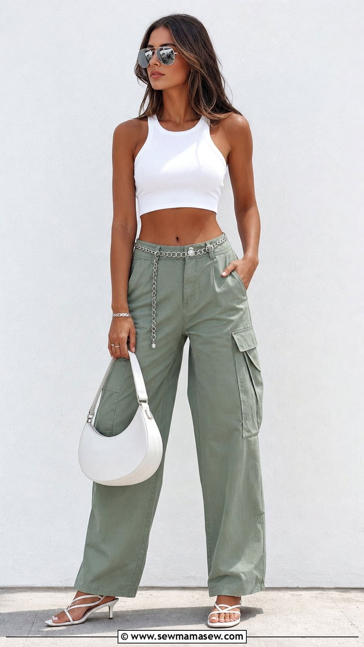 Cargo Pants With Kitten Heel Sandals Outfit - 25 summer outfits with kitten heels