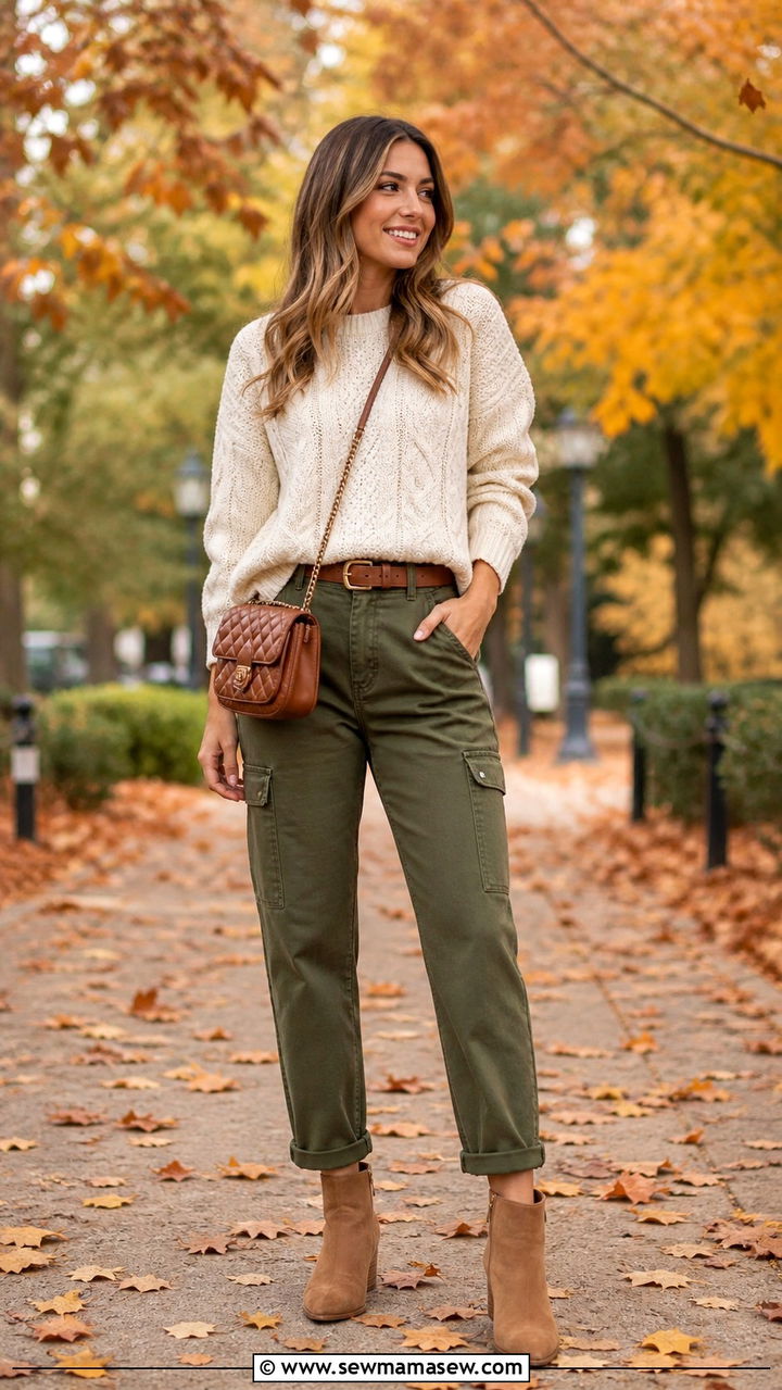 Cargo Pants With Knit Sweater And Ankle Boots - 40 casual cargo pants outfits
