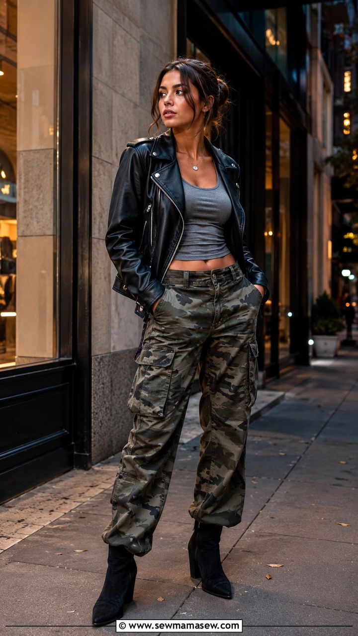 Cargo Pants With Leather Jacket And Ankle Boots - 30 how to style cargo pants outfits