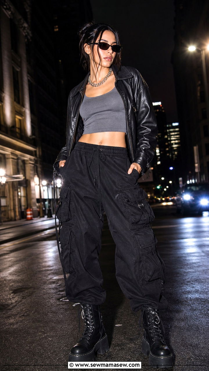 Cargo Pants With Leather Jacket And Combat Boots - 40 casual cargo pants outfits