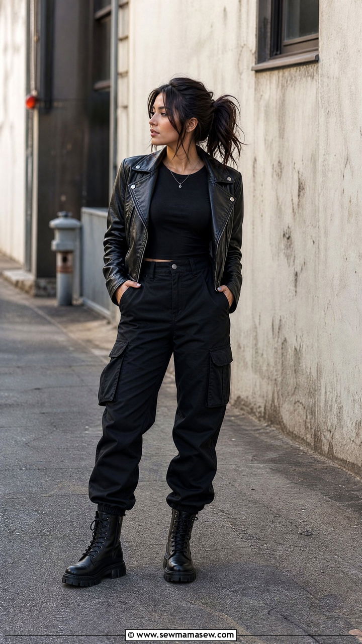 Cargo Pants With Leather Jacket And Combat Boots - 25 Cargo pants outfit ideas petite