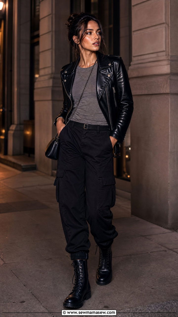 Cargo Pants With Leather Jacket Outfit - 25 cargo pants outfits for women over 40
