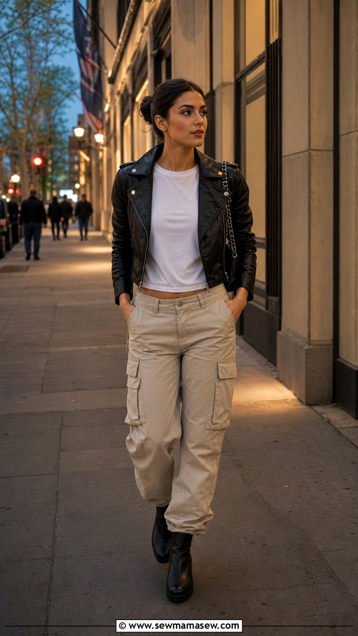 Cargo Pants With Leather Jacket Spring Outfit - 25 Spring outfits with cargo pants