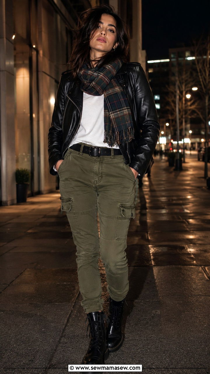 Cargo Pants With Leather Jacket and Combat Boots - 30 How to style cargo pants in spring