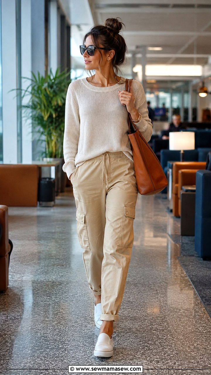 Cargo Pants With Lightweight Knit and Slip On Sneakers - 30 How to style cargo pants in spring