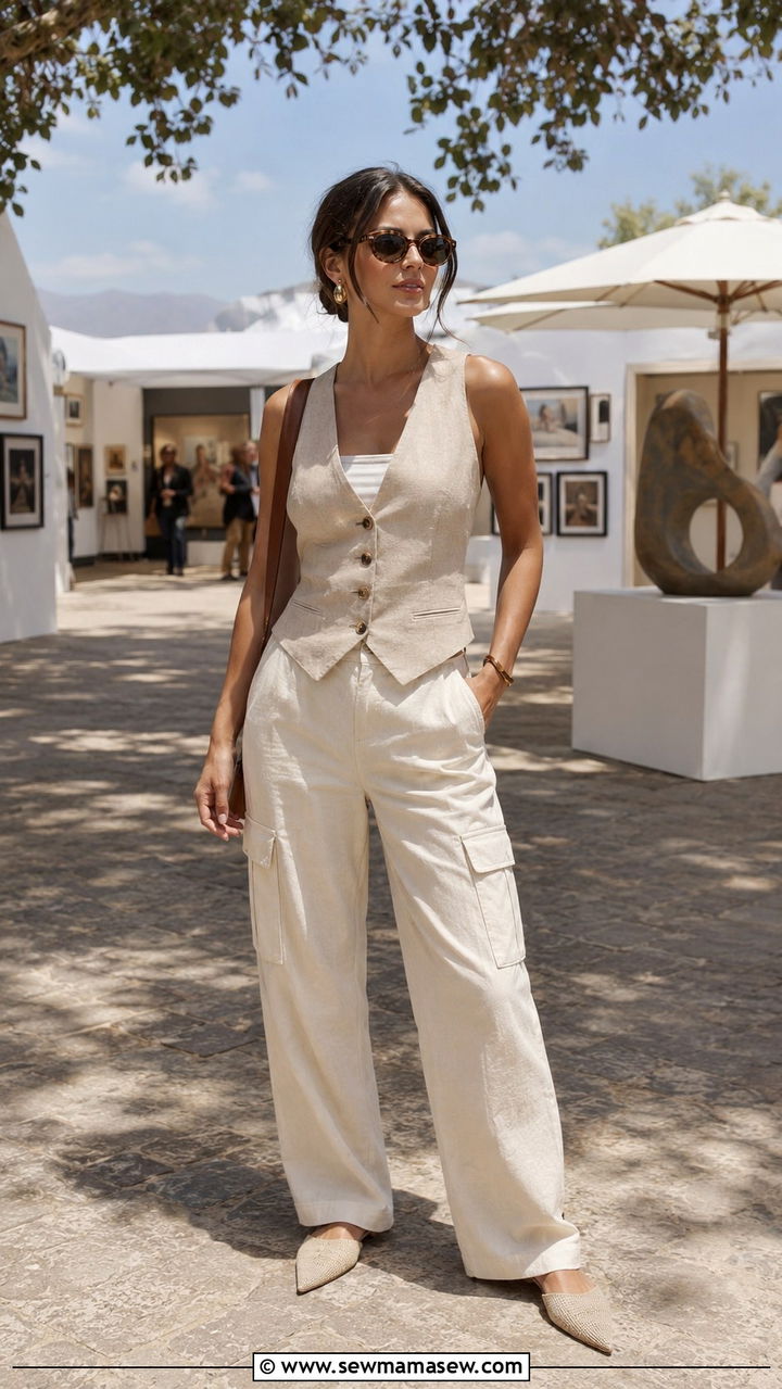 Cargo Pants With Linen Vest - 30 How to style cargo pants in summer