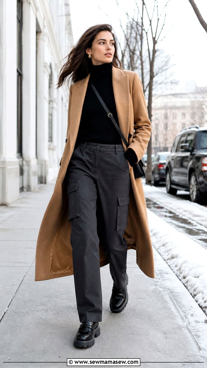 Cargo Pants With Longline Coat and Chunky Loafers - 40 cargo pants outfit ideas