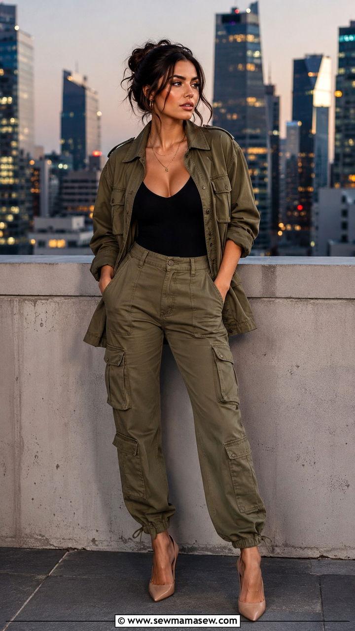 Cargo Pants With Matching Utility Jacket And Heels - 30 how to style cargo pants outfits